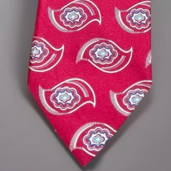 Vintage Christian Dior Red Silk Tie Made in USA Paisley Pattern Fabric Italy - Picture 1 of 7